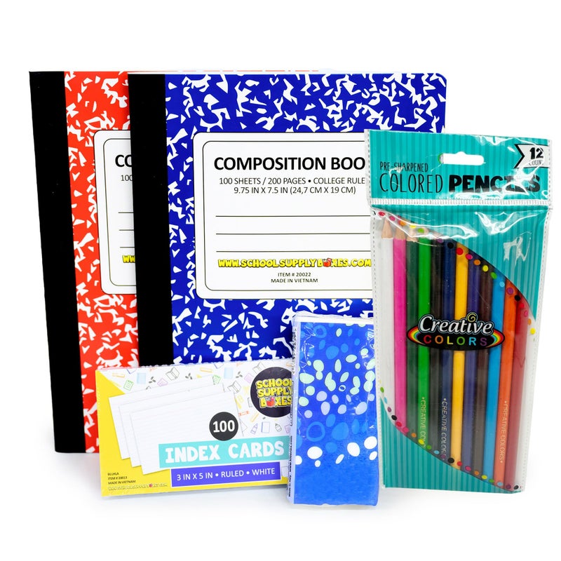 School Supply Boxes Secondary School Essentials Bundle | 1 Box - 51 Pieces per Box | School Supply Boxes - Back to School Essentials Includes Folders, Notebooks, 1" Binder, Mechanical Pencils, Index Cards, Highlighters, & Pens - Image 2